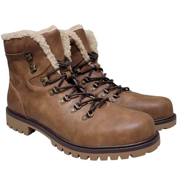 Club Room Men Kyler Faux Fur Lined Combat Hiking Boots Size US 12M Brown - Picture 1 of 4